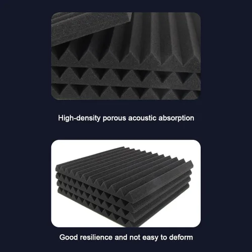 Vista 4 de Paneles de pared insonorizados, paquete de 12 paneles de espuma acústica de alta densidad de 1 x 12 x 12 pulgadas, borde biselado, paneles de cuña