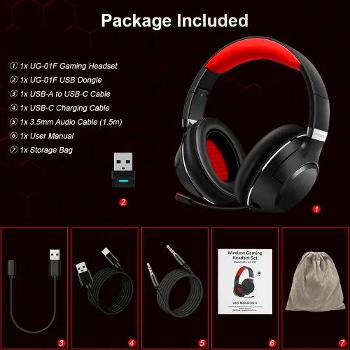 Vista 9 de Golvery Auriculares inalámbricos para juegos de 24 GHz para PS4 PS5 Switch PC auriculares Bluetooth para juegos de baja latencia con micrófono