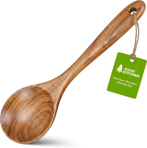 Vista 8 de Espátulas de madera, espátula de cocina plana antiadherente para cocinar, espátula de madera de teca para freír, voltear y girar