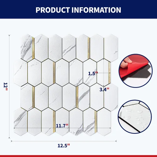 Vista 6 de Art3dwallpanels Azulejo hexagonal para salpicaduras para despegar y pegar