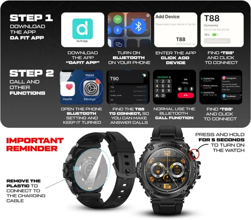 Vista 8 de Reloj inteligente ALPHAGEAR Raptor PRO para iPhone y Android, resistente, reloj inteligente (contestar/hacer llamadas), rastreador de bienestar