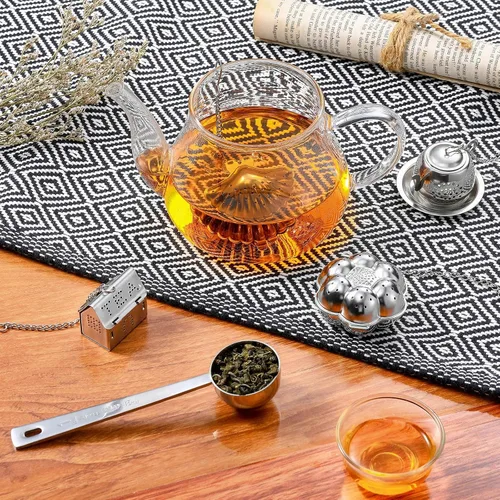 Vista 5 de Vesici Juego de 10 infusores de té de hojas sueltas de acero inoxidable para soporte de té suelto, filtro de té con bola de infusor, incluye ganchos
