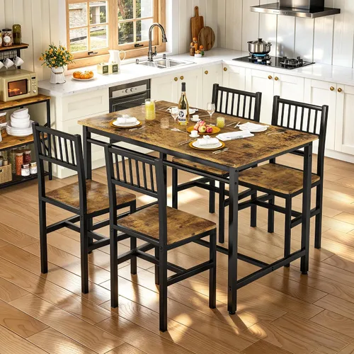 Vista 4 de AWQM Juego de mesa de comedor para 4, mesa industrial con juego de sillas