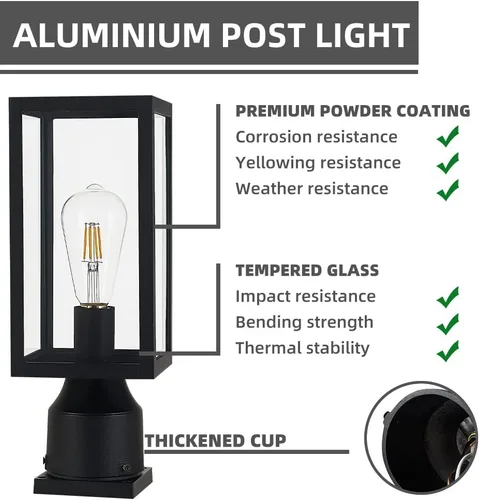 Vista 2 de Windben Luz de poste para exteriores, lámpara de poste de aluminio fundido impermeable, linterna de poste con base de montaje en muelle, negro mate