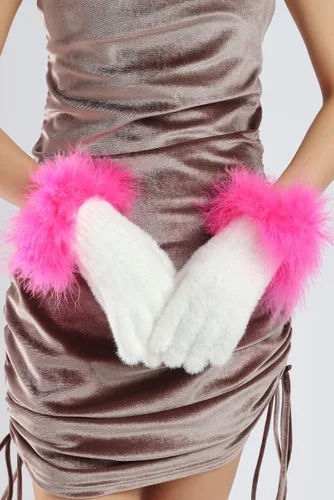 Vista 49 de Sahabowi Guantes de cuero para clima frío Manopla de lana cálida de invierno para mujeres