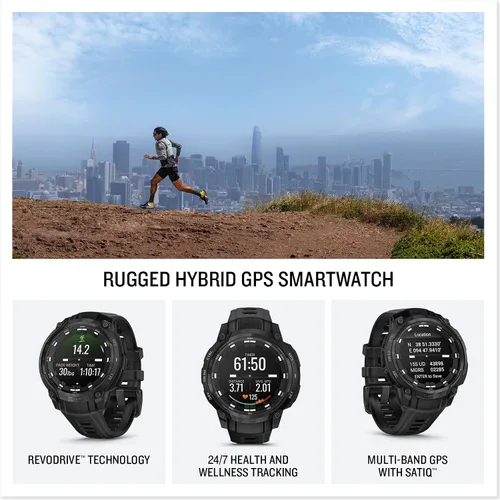 Vista 6 de PlayBetter Garmin Instinct Crossover AMOLED Tactical (negro) Caja de regalo de reloj inteligente GPS para exteriores, pantalla analógica