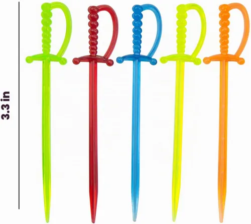 Vista 2 de 100 palillos de dientes de espada de plástico de 3.3 pulgadas para aperitivos, tenedor de frutas palillos de cóctel desechables, palillos de cóctel