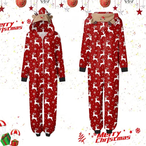 Vista 4 de Pijamas de Navidad 2023 para parejas, conjunto familiar a juego para parejas, mono con capucha, manga larga, pijamas de Navidad para las fiestas