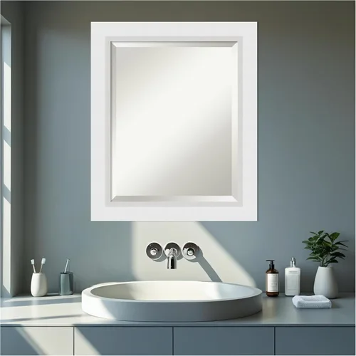 Vista 7 de Amanti Art - Espejo de baño blanco para sobre lavabo, espejo de tocador rectangular blanco de 24x20, marco de madera moderno pequeño, se cuelga