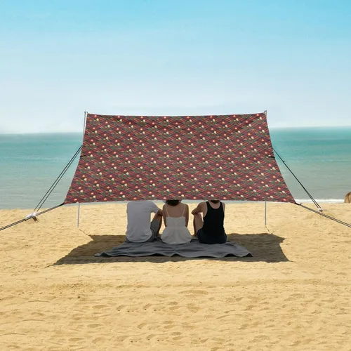 Vista 5 de Corona y velas doradas de Navidad a cuadros rojos, toldo plegable para playa, protección UPF50+, fácil de instalar, refugio solar grande