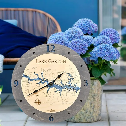 Vista 9 de Sea & Soul Lake Gaston Reloj náutico con mapa de madera 3D, reloj de profundidad de agua tallada en arte del lago, reloj de pared único, decoración
