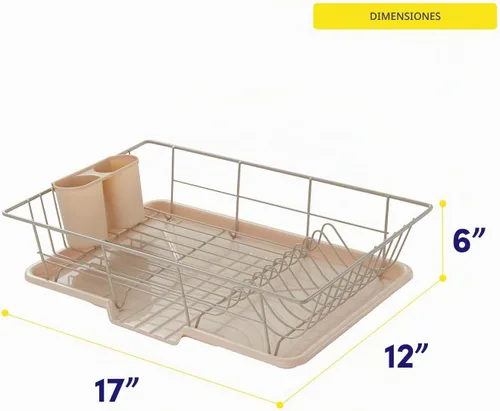 Vista 4 de Sweet Home Collection - Juego de escurridor de platos de 3 piezas que ahorra espacio: Organizador de cocina eficiente para secado rápido y Beige