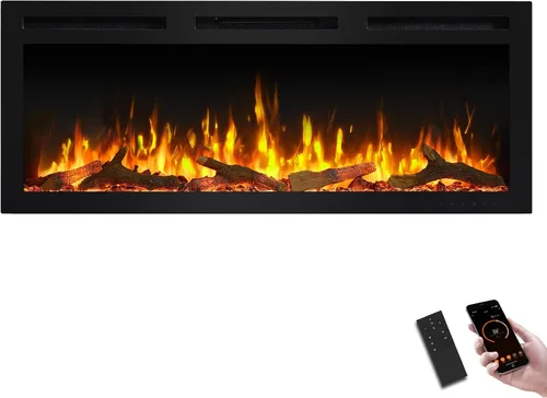 Vista 10 de PuraFlame Alice - Chimenea eléctrica empotrada de 36 pulgadas, montaje al ras para montante de 2 x 6, juego de troncos y cristal, calentador