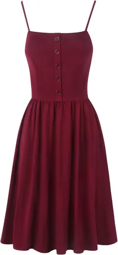 Vista 2 de oxiuly Vestido casual sin mangas con bolsillos para mujer con botones tirantes delgados vestido de fiesta en la playa OX332
