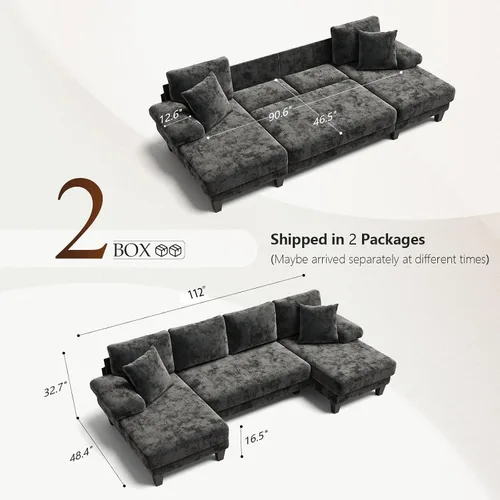 Vista 3 de Txtin's - Sofá cama con sofá cama extraíble Sofás de 112 pulgadas para sala de estar Sofá cama convertible en forma de U Chenille gris oscuro