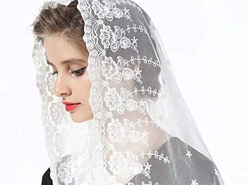 Vista 4 de PURFUN Velo de mantilla de encaje floral vintage latino masas cabeza cubierta bufanda capilla velo