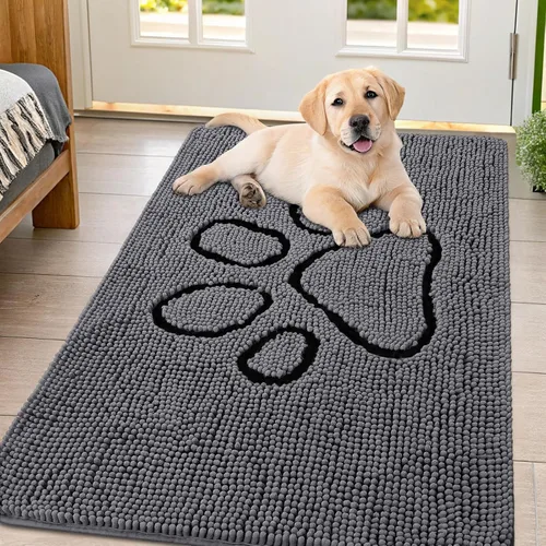 Vista 103 de Smiry Tapete para puerta de perro para patas fangosas, absorbente y Gris y negro