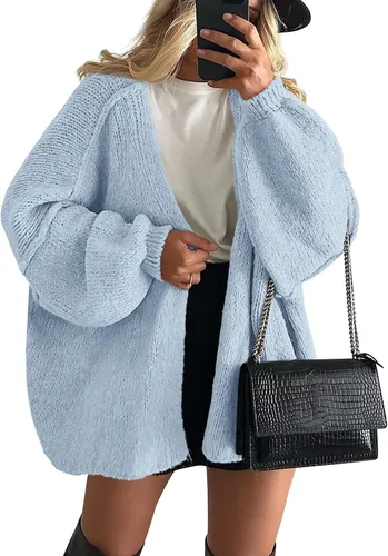 Vista 27 de PRETTYGARDEN Suéteres tipo cárdigan de gran tamaño para mujer Albaricoque