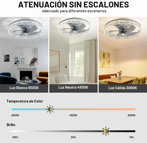 Vista 2 de FRIXCHUR Ventilador de techo de cristal blanco de 19.7 pulgadas con control remoto de luz de 6 velocidades Low Profile Ceiling Fans Dimmable LED