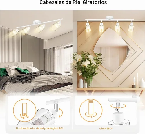 Vista 4 de BoostArea Lámparas de baño de 4 luces, modernas luces blancas de pared con pantalla de vidrio transparente, luz de techo flexible para espejo