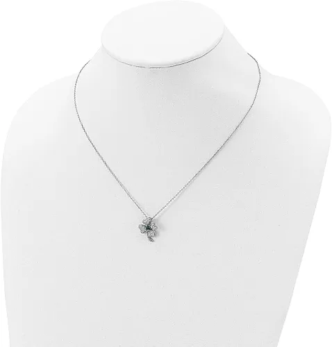 Vista 3 de Plata de ley 925 con corte brillante cristal verde circonita cúbica blanca trébol de cuatro hojas collar de cadena de 18 pulgadas colgante de flores
