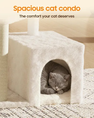 Vista 5 de Torre de árbol para gatos de interior, condominio para gatos de varios niveles de 33 pulgadas con postes rascadores, percha grande, juguete colgante