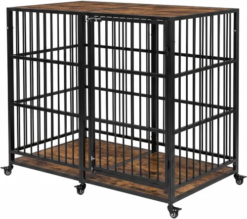 Vista 9 de KOKOTANGS Mueble de jaula para perros de 38 pulgadas, resistente para perros grandes, jaula de madera a prueba de fugas y masticaciones para perros