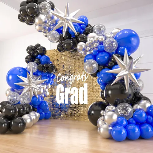 Vista 9 de 141 globos de látex con 3 globos de aluminio para cumpleaños, graduación, discoteca 2024, decoraciones de fiesta de graduación