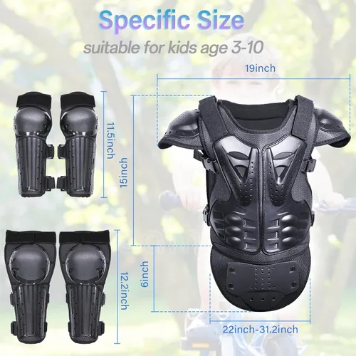 Vista 8 de StarknightMT Traje de armadura de motocicleta para niños actualizado, juego de protección para moto de cross para adolescentes, equipo de moto