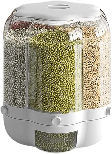 Vista 8 de Enfudid Contenedor de almacenamiento de granos para alimentos, dispensador de arroz de 6 rejillas de gran capacidad, caja de almacenamiento
