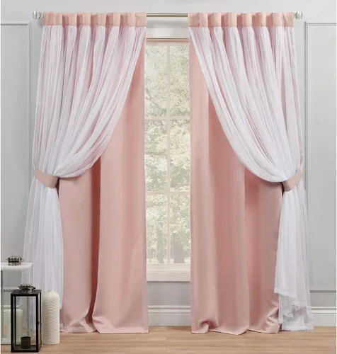 Vista 9 de EXCLUSIVE HOME Catarina - Par de paneles de cortinas en capas sólidas para oscurecer la habitación, opacas y transparentes, pestañas Gris nube