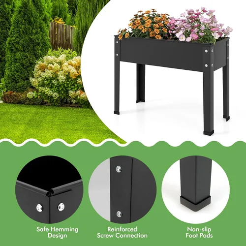 Vista 7 de HAPPYGRILL Cama de jardín elevada, maceta elevada de 18 pulgadas con patas, orificio de drenaje, diseño de dobladillo, caja de jardín de metal