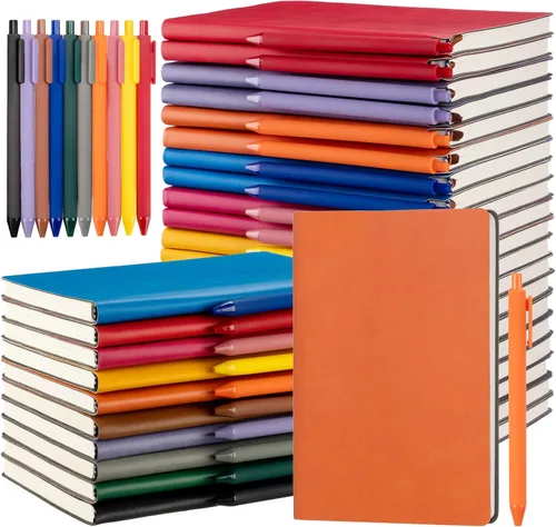 Vista 8 de Jetec Paquete de 30 cuadernos con 30 bolígrafos, bloc de notas de cuero de tapa blanda A5 a granel con bolígrafo para escuela, negocios, trabajo