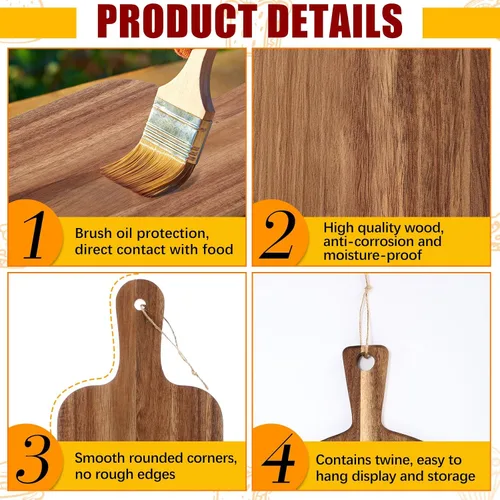 Vista 7 de Tanlade 18 tablas de cortar a granel de 15 x 7 pulgadas, tabla de cortar de madera de acacia con mango de madera de charcutería grabado, tablones