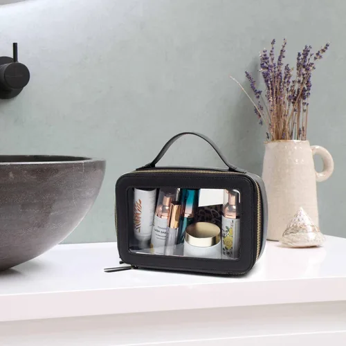 Vista 4 de LETGO Bolsas de maquillaje transparentes, bolsa de aseo aprobada por la TSA con cremallera, organizador de maquillaje transparente para artículos