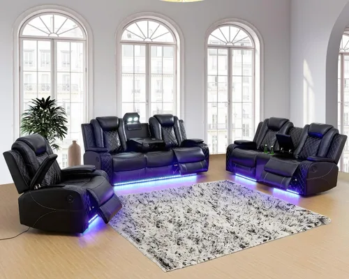 Vista 8 de Sillón reclinable eléctrico para sala de estar, silla reclinable de cuero con LED/almacenamiento, muebles reclinables de 1 plaza, sofá de cuero Negro