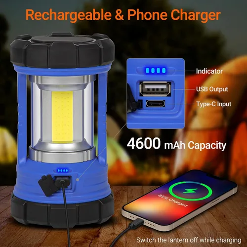 Vista 4 de Linterna de camping, linternas LED de 3200 lúmenes para cortes de energía, cargador de teléfono de 4600 mAh y linterna recargable, linterna con 5