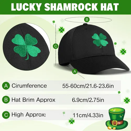 Vista 2 de Liitrsh Paquete de 2 gorras de béisbol del día de San Patricio, trébol de trébol, gorra de béisbol verde irlandés de 4 hojas, sombrero bordado