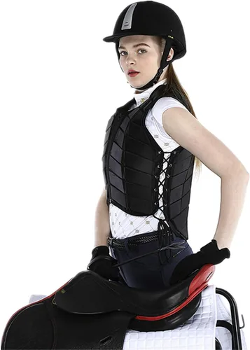 Vista 7 de Chaleco ecuestre de seguridad profesional EVA acolchado equitación chaleco unisex negro cremallera protector engranaje chaleco
