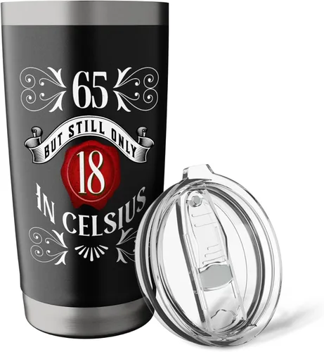 Vista 5 de 65 But Only 18 In Celsius, divertido vaso aislado de acero inoxidable vintage para cumpleaños 65