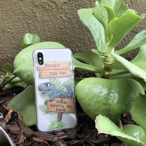 Vista 5 de Figment & Fable Funda de TPU transparente para iPhone 15 Pro Max 14 13 12 Mini 11 SE 6 7 8 Plus Dinosaurio Eats Man