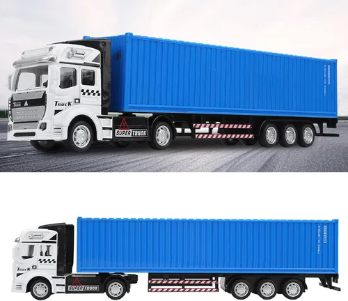 Vista 7 de SUNGOOYUE 1:48 Contenedor camión modelo juguete, simulación niños contenedor camión modelo juguetes para niños regalo juguete (azul)