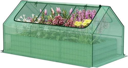 Vista 10 de Aoodor Kit de invernadero elevado de 4 pies x 2 pies x 1 pie con cama metálica elevada con 2 puertas enrollables con cremallera, para verduras