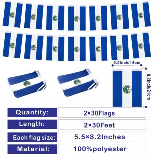 Vista 2 de Paquete de 2 banderines de la bandera de El Salvador – Mini banderín salvadoreño pequeño para decoración interior y exterior