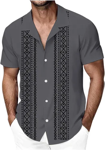 Vista 7 de Zeiyignr Camisa de guayabera cubana para hombre, camisas de manga corta con botones, camisas hawaianas de viaje, vacaciones, camisas casuales