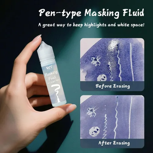 Vista 7 de Líquido de enmascaramiento para acuarela 60ml Azul con pincel y borrador - Líquido de enmascaramiento para arte Lápiz de acuarela Medio Suministros