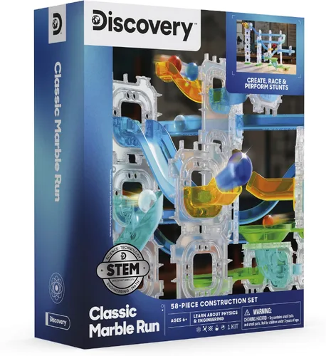 Vista 8 de Discovery Marble Run Race Track - Juego de construcción de laberinto de mármol de 58 piezas, 6 canicas, actividad de aprendizaje STEM, kit
