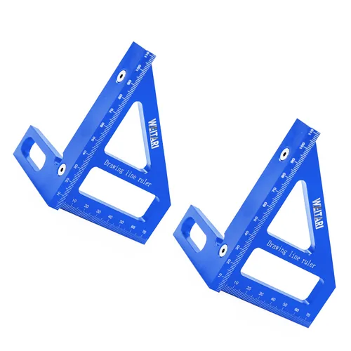 Vista 8 de Regla triangular de 45/90 grados, aleación de aluminio, 4.41 pulgadas, azul