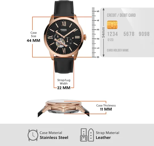 Vista 5 de Fossil Men's Townsman Automatic Stainless Steel and Leather Two-Hand Skeleton Watch