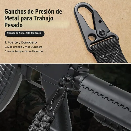 Vista 3 de VVAAGG Correa de 2 Puntos QD Ajustable de 550 Paracord con Gancho de Metal y Giratorias de Correa QD para Caza